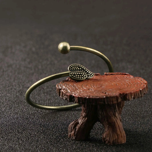 Buddha Stones Leaf Bead Copper Luck Wealth cuff Bracelet Bangle BS
