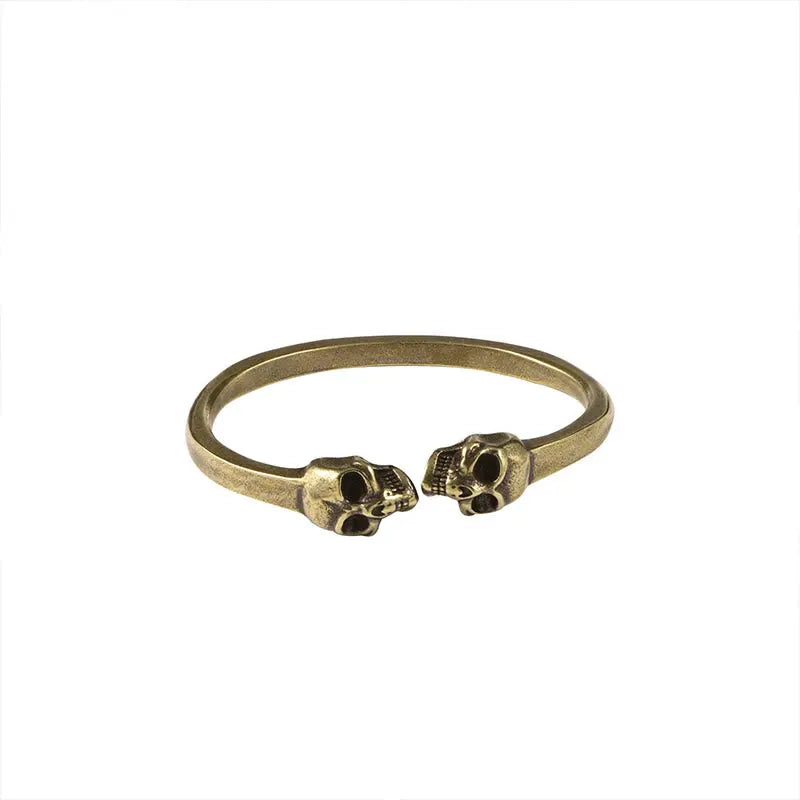 Buddha Stones The Lord Of The Corpse Forest Copper Double Skull Keep Away Evil Spirits Cuff Bracelet Bangle BS
