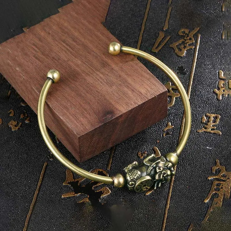 Buddha Stones Pi Xiu Carrying Compass Fu Character Copper Luck Wealth Bracelet Bangle BS
