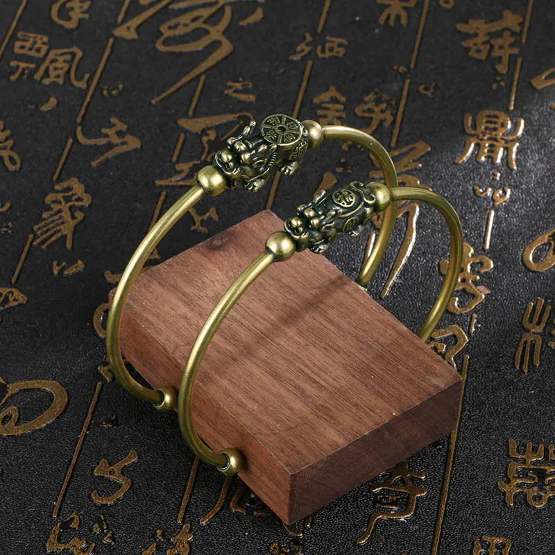 Buddha Stones Pi Xiu Carrying Compass Fu Character Copper Luck Wealth Bracelet Bangle BS