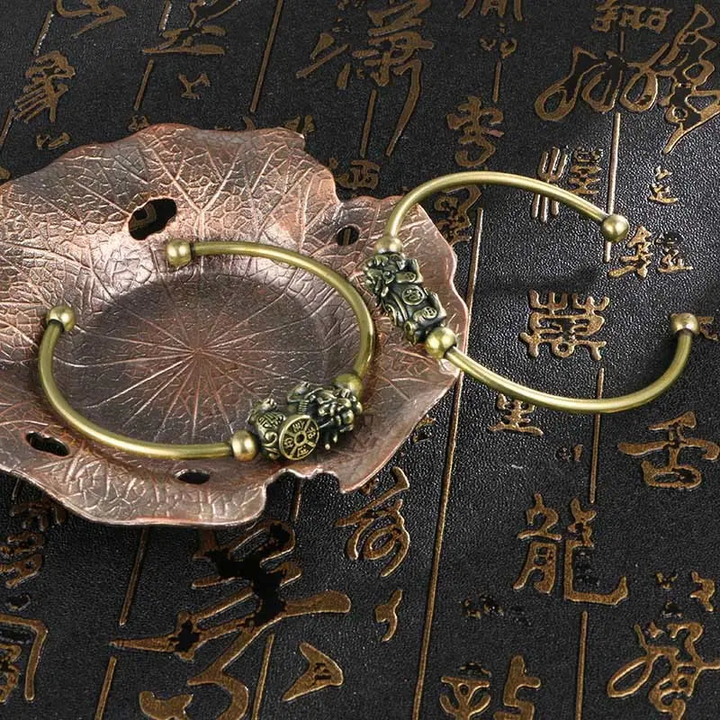 Buddha Stones Pi Xiu Carrying Compass Fu Character Copper Luck Wealth Bracelet Bangle BS
