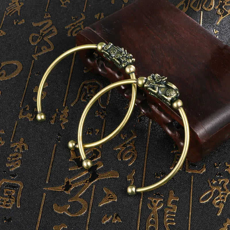 Buddha Stones Pi Xiu Carrying Compass Fu Character Copper Luck Wealth Bracelet Bangle BS