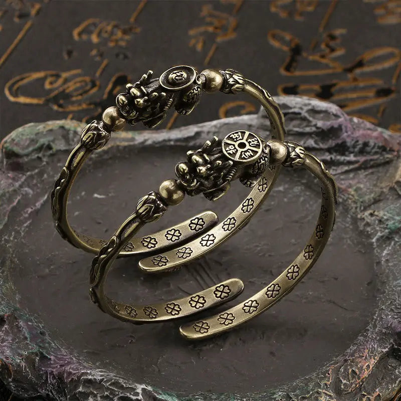 Buddha Stones Pi Xiu Carrying Coin Ingot Copper Luck Wealth Bracelet Bangle BS