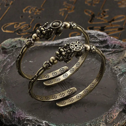 Buddha Stones Pi Xiu Carrying Coin Ingot Copper Luck Wealth Bracelet Bangle BS