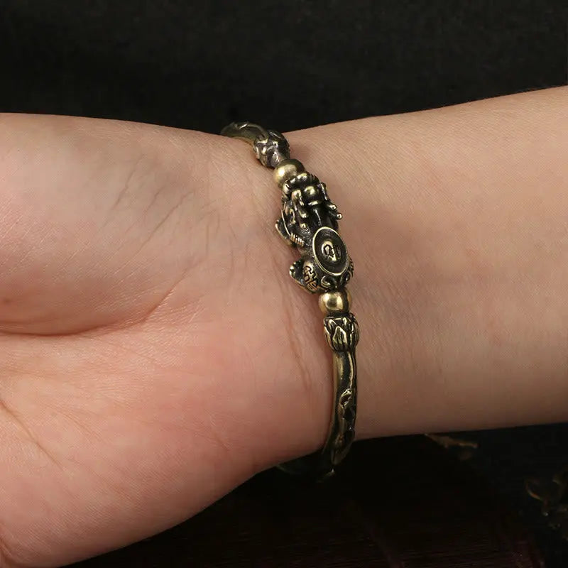 Buddha Stones Pi Xiu Carrying Coin Ingot Copper Luck Wealth Bracelet Bangle BS