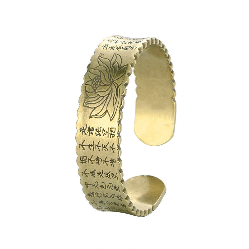 Buddha Stones Heart Sutra Lotus Flower Copper Peace Enlightenment Cuff Bracelet Bangle BS