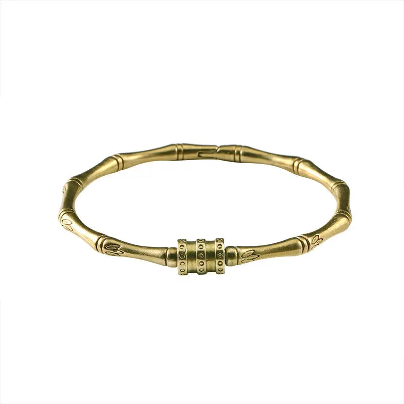 Buddha Stones Bamboo Lotus Flower Copper Peace Bracelet Bangle BS