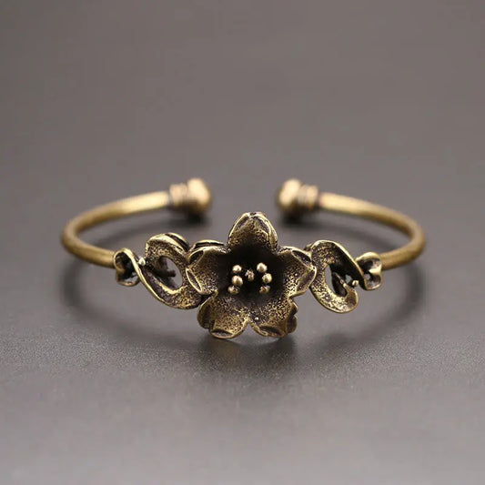 Buddha Stones Flowers Leaves Copper Luck Healing Cuff Bracelet Bangle BS