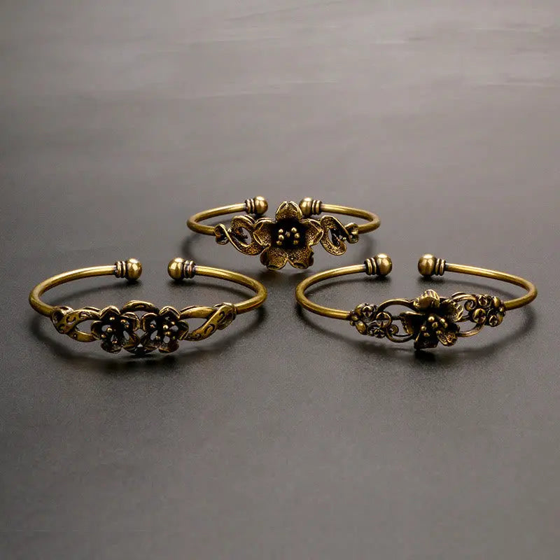Buddha Stones Flowers Leaves Copper Luck Healing Cuff Bracelet Bangle BS