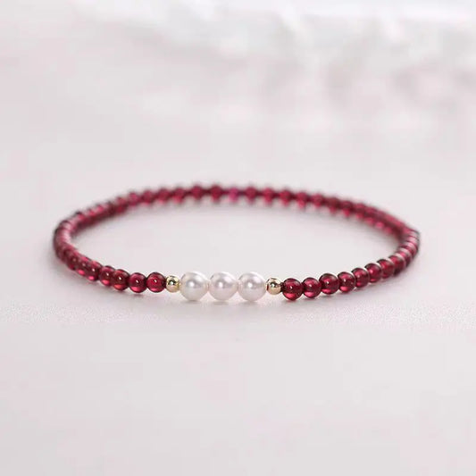 Buddha Stones Natural Small Garnet Pearl Beads Protection Bracelet BS