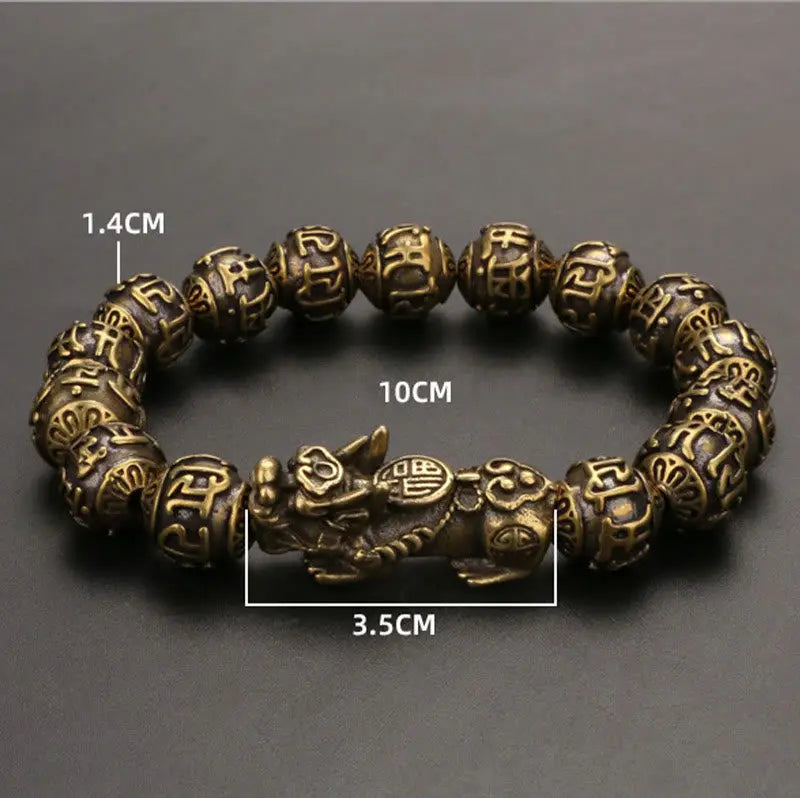 Buddha Stones Pi Xiu Carrying Fu Character Six True Words 'om Mani Padme Hum' Copper Beads Wealth Bracelet Bangle BS