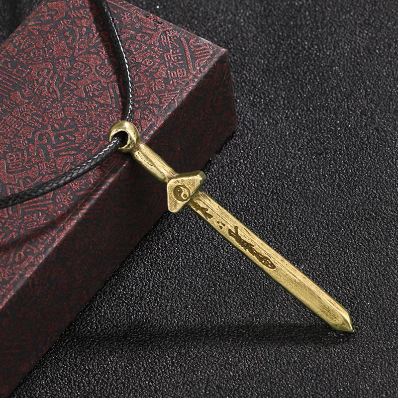 Buddha Stones Vintage Yin Yang Copper Sword Balance Necklace Pendant BS