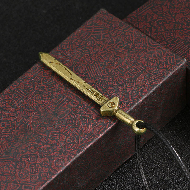 Buddha Stones Vintage Yin Yang Copper Sword Balance Necklace Pendant BS