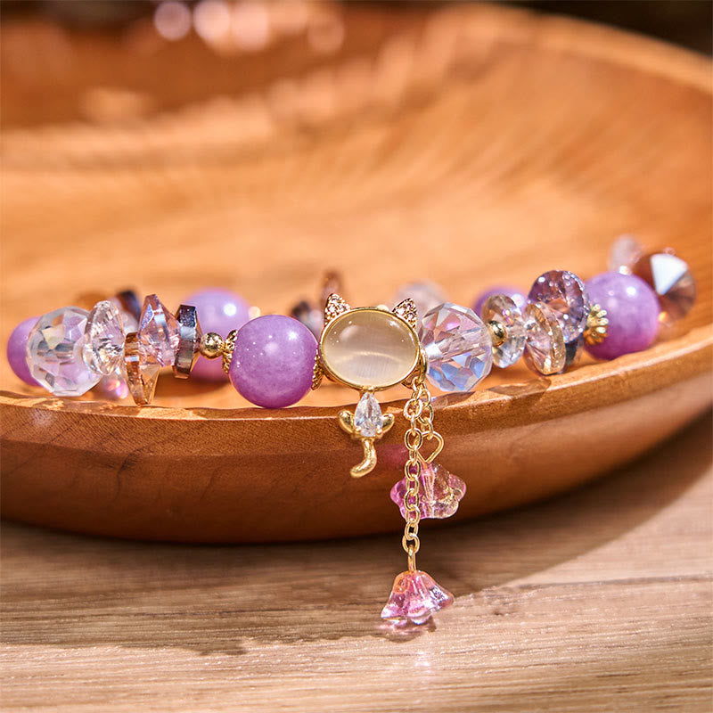Healing Communication Amethyst Green Crystal Red Crystal Cat Bracelet Starymagic