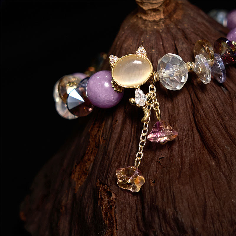 Healing Communication Amethyst Green Crystal Red Crystal Cat Bracelet Starymagic