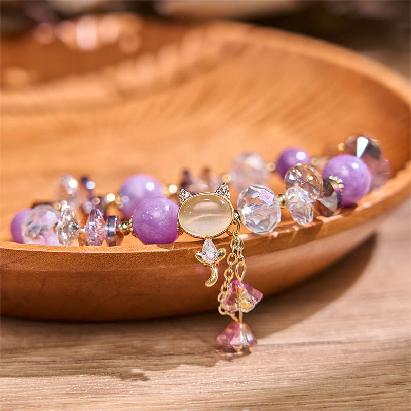 Healing Communication Amethyst Green Crystal Red Crystal Cat Bracelet Starymagic