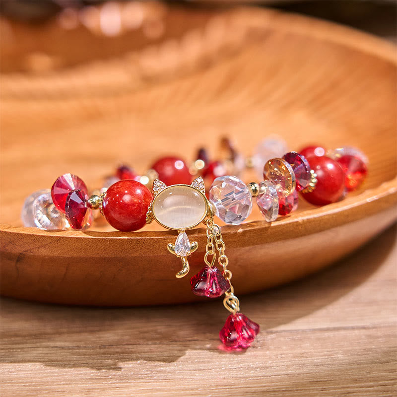 Healing Communication Amethyst Green Crystal Red Crystal Cat Bracelet Starymagic