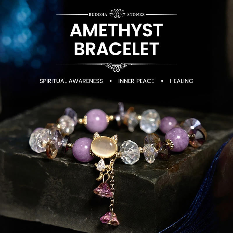 Healing Communication Amethyst Green Crystal Red Crystal Cat Bracelet Starymagic