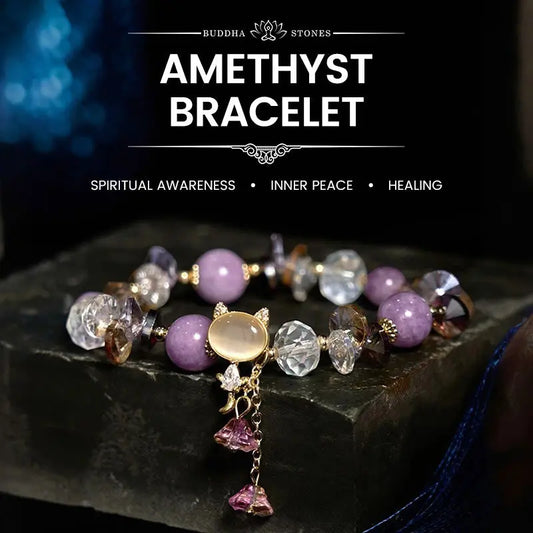 Healing Communication Amethyst Green Crystal Red Crystal Cat Bracelet Starymagic