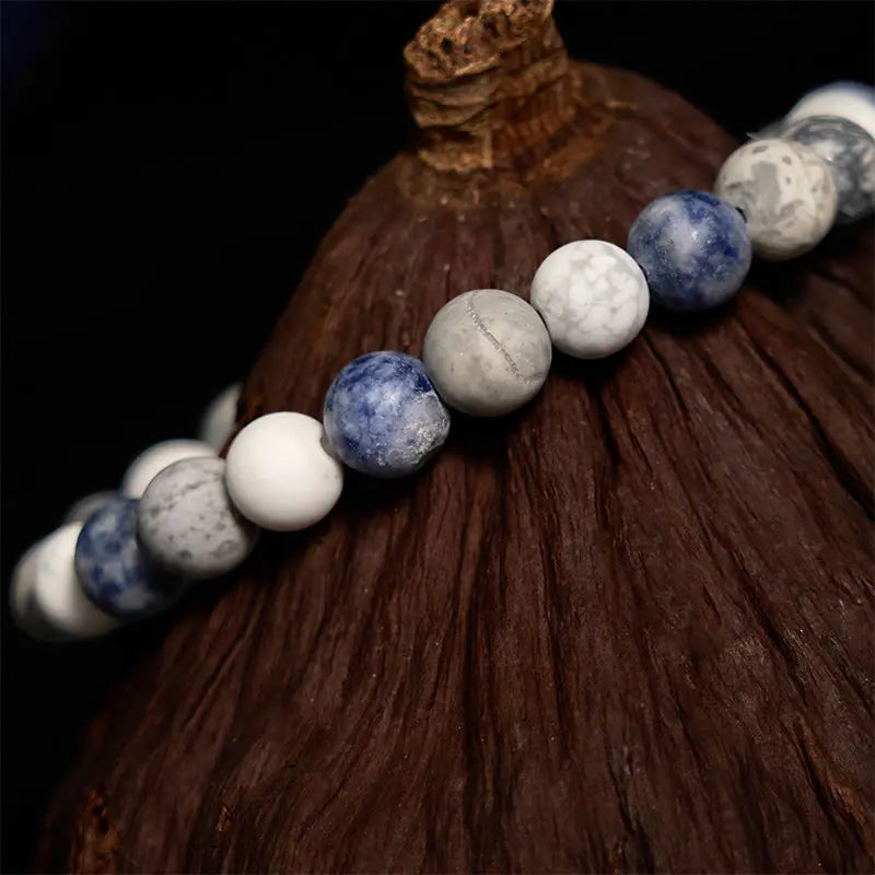 Buddha Stones White Turquoise Picasso Jasper Blue Spot Jasper Relaxation Bracelet BS