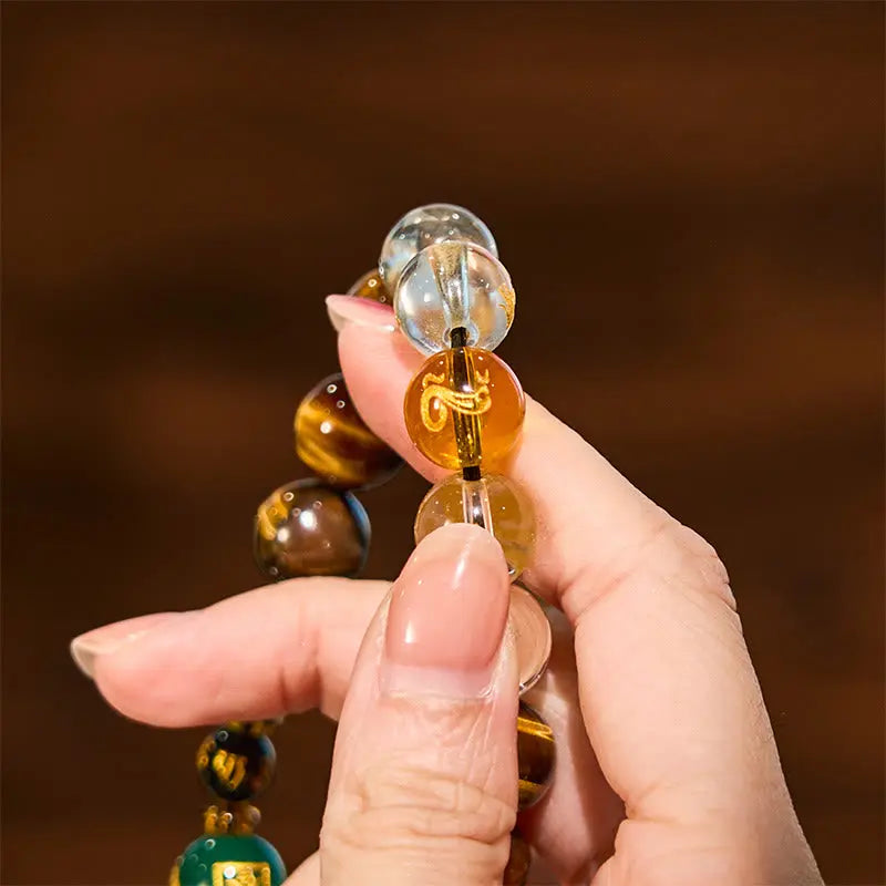 Buddha Stones Chinese Zodiac Tiger Eye White Crystal Courage Bracelet BS