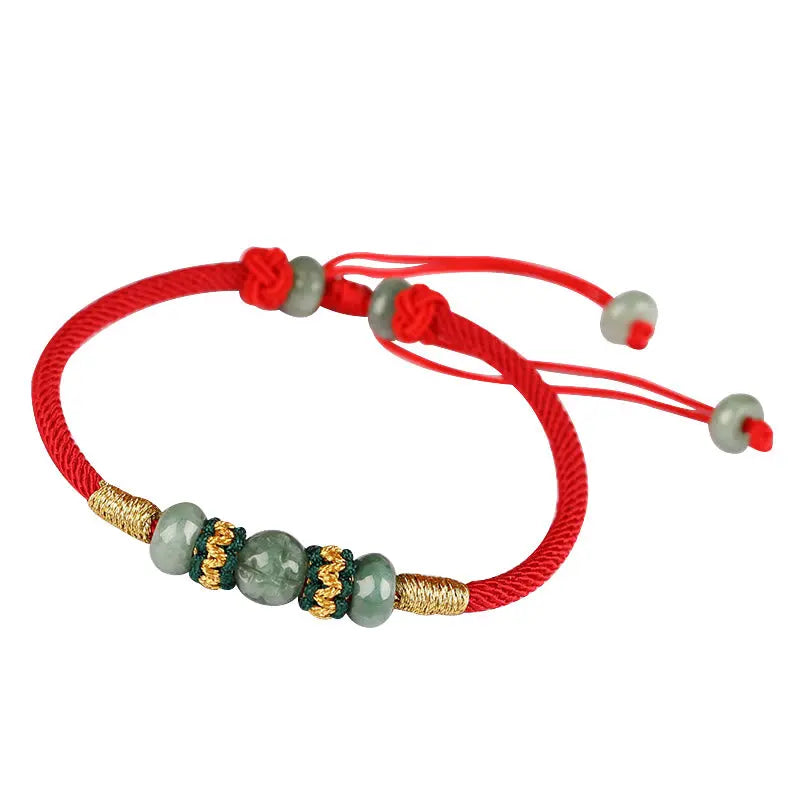 Buddha Stones Jade Abacus Bead Prosperity Red String Rope Bracelet BS