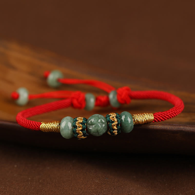 Buddha Stones Jade Abacus Bead Prosperity Red String Rope Bracelet BS