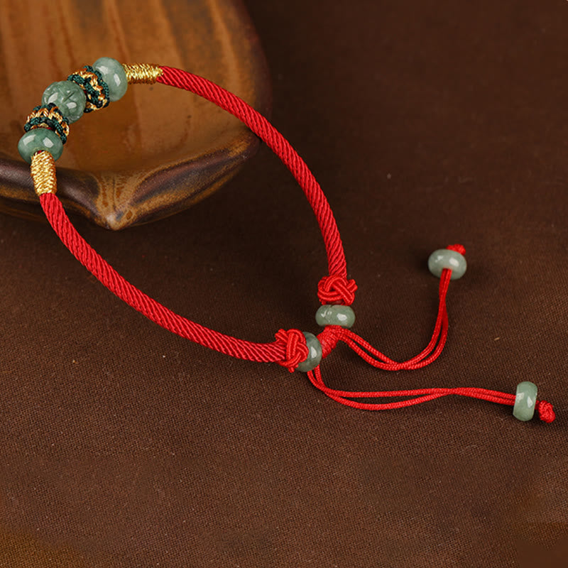 Buddha Stones Jade Abacus Bead Prosperity Red String Rope Bracelet BS