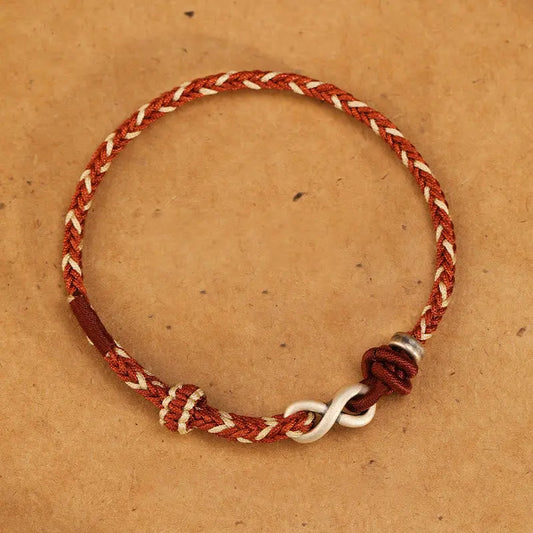 Buddha Stones Handmade 999 Sterling Silver Endless Knot Infinity Symbol Luck Rope Bracelet BS