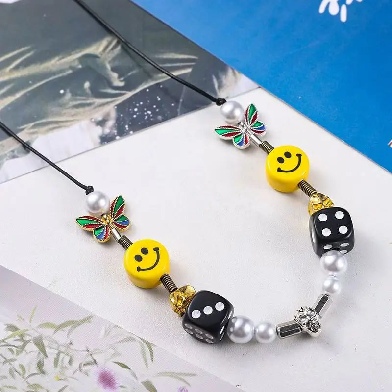 Jewelry × Vintage Pearl Smile Skull Dice Necklace Starymagic