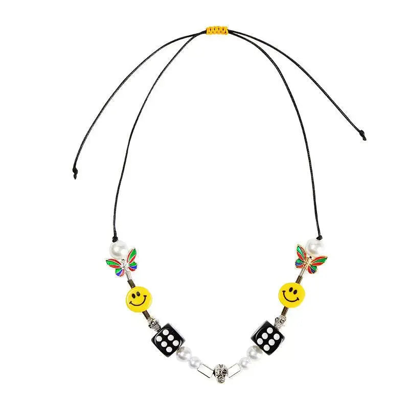 Jewelry × Vintage Pearl Smile Skull Dice Necklace Starymagic