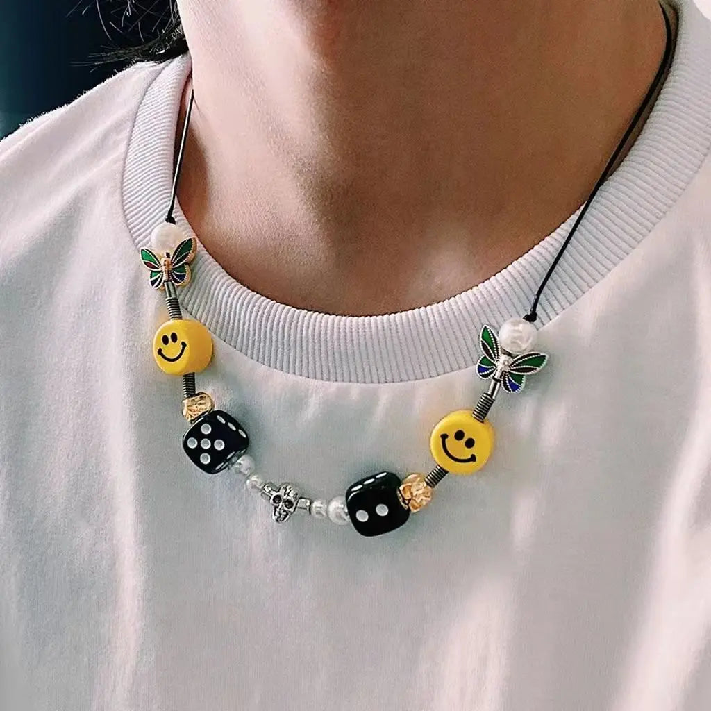 Jewelry × Vintage Pearl Smile Skull Dice Necklace Starymagic