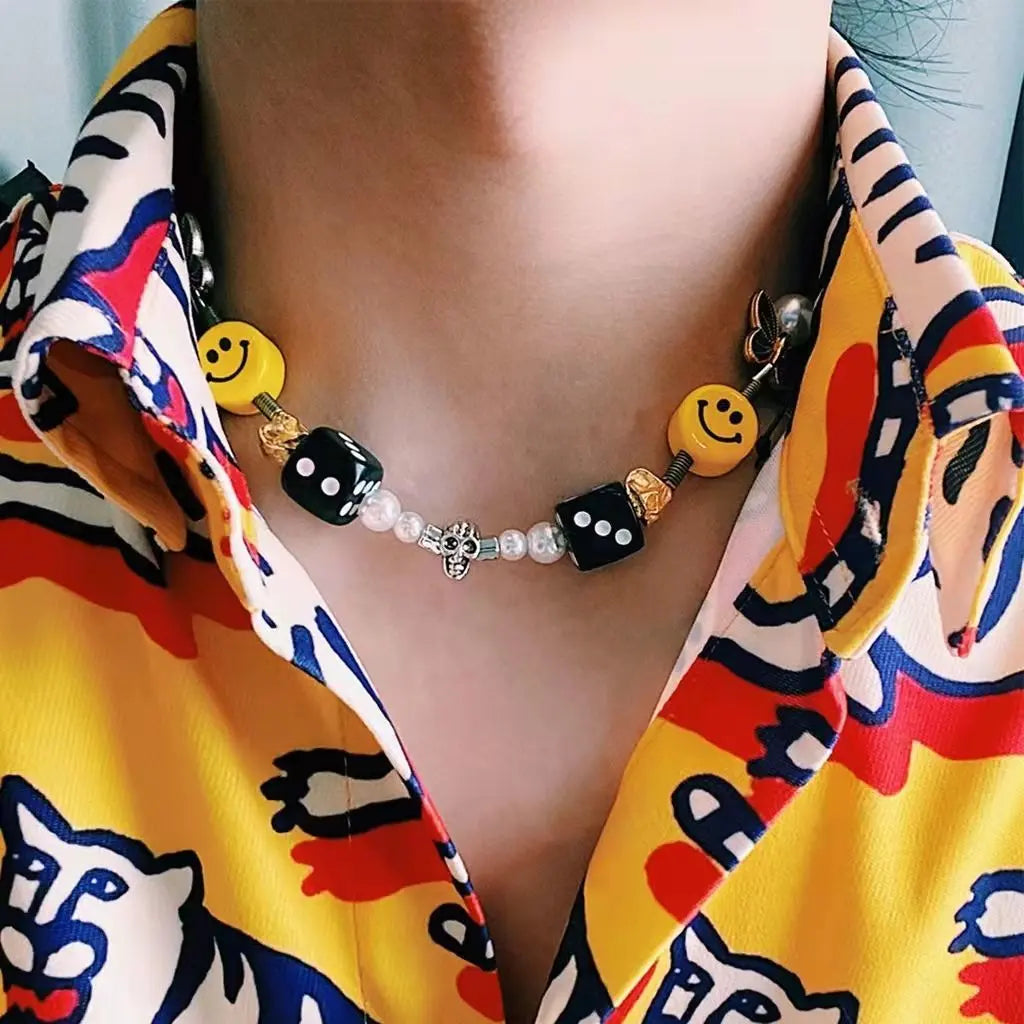 Jewelry × Vintage Pearl Smile Skull Dice Necklace Starymagic