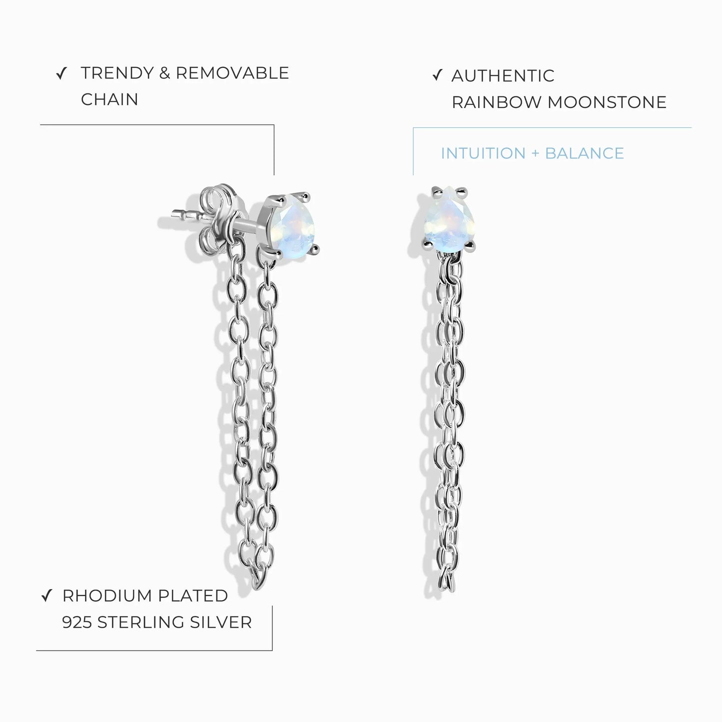 Petite Teardrop Moonstone Studs & Chain Set Moon Magic
