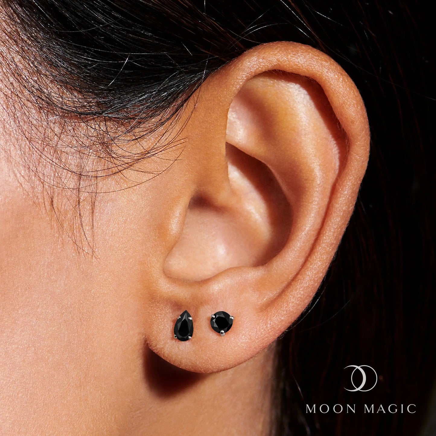 Black Obsidian Petite Round & Teardrop Studs Moon Magic