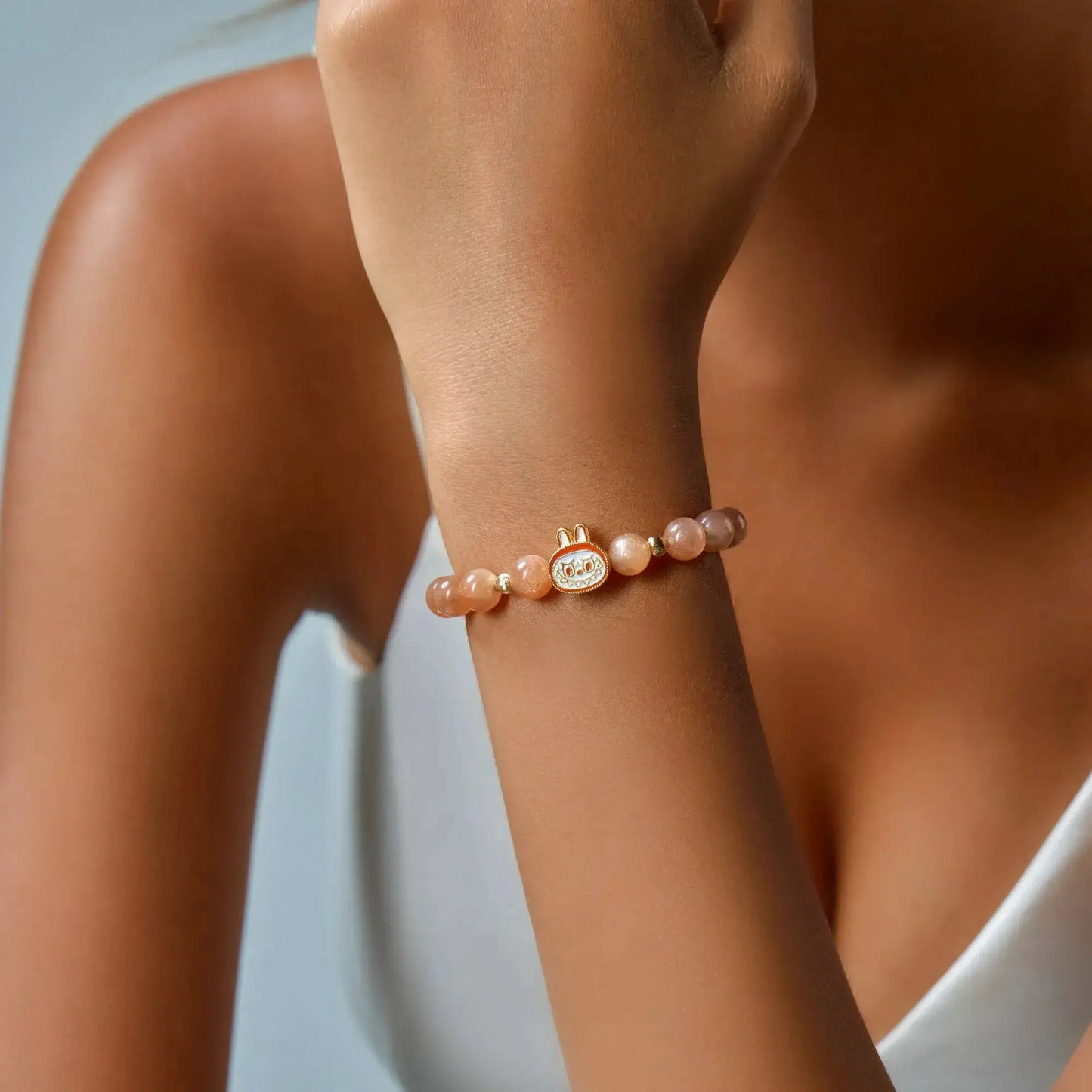 Labubu Orange Moonstone Bracelet – Sunset Bloom Starymagic