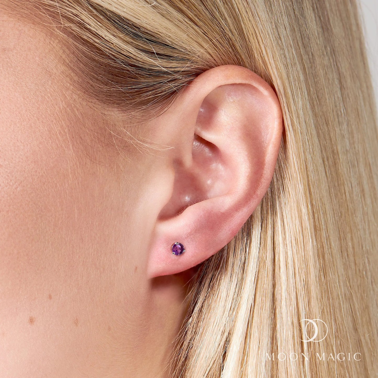 Amethyst Round Studs - February Birthstone Moon Magic