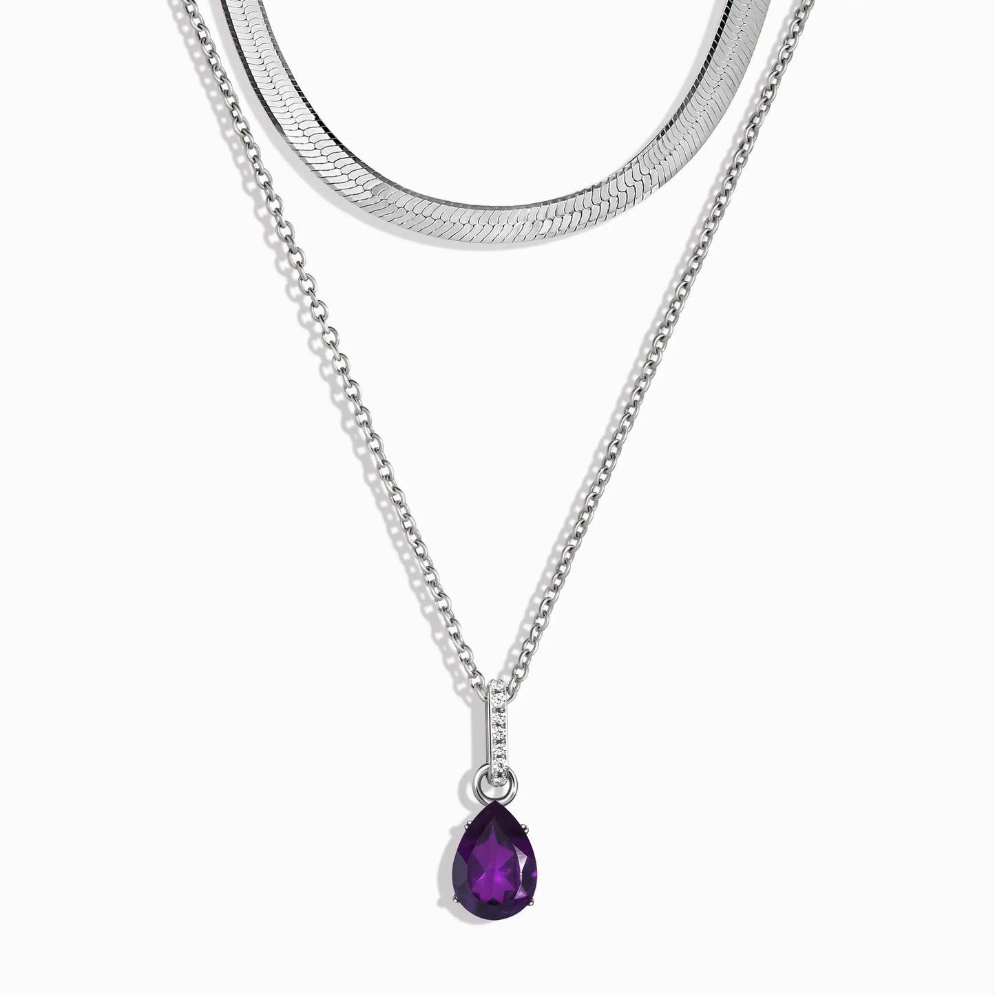 Amethyst Birthstone Sway Necklace & Herringbone Chain Moon Magic