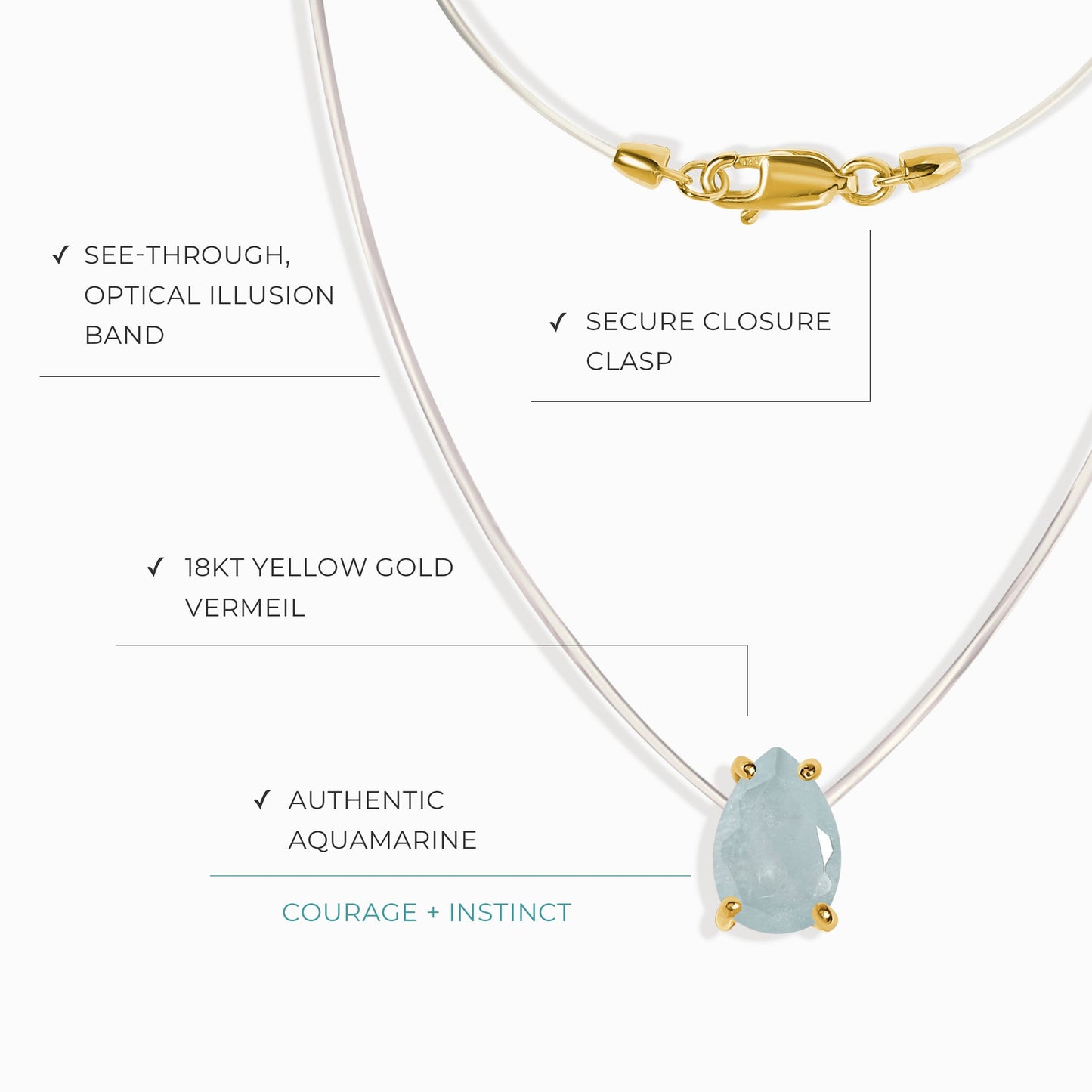 Aquamarine Necklace Floating Sway - March Birthstone Moon Magic
