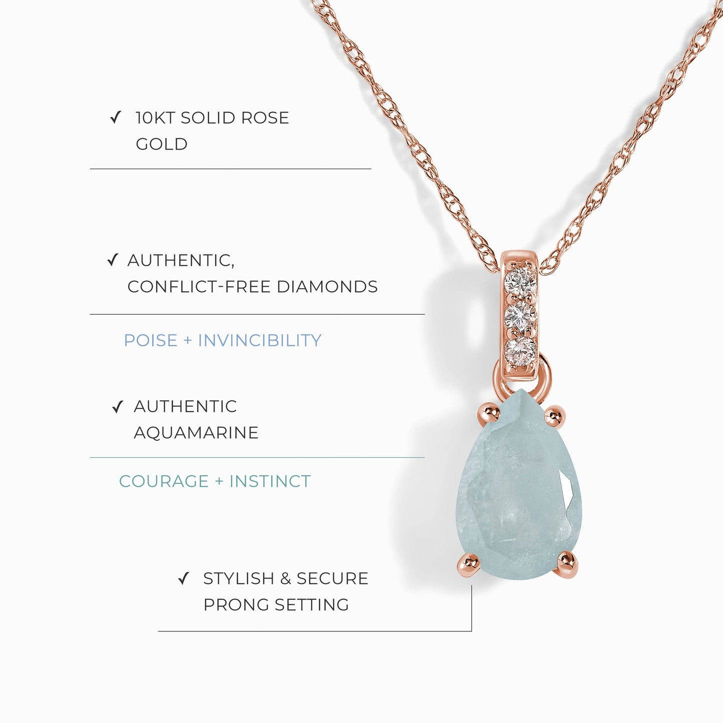 Aquamarine Diamond Necklace Sway - March Birthstone Moon Magic