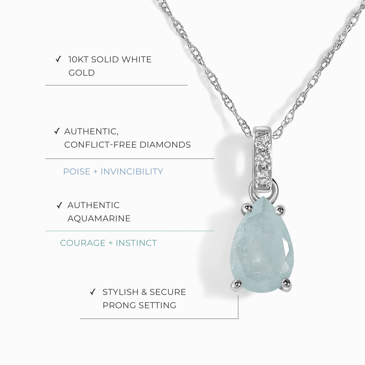 Aquamarine Diamond Necklace Sway - March Birthstone Moon Magic