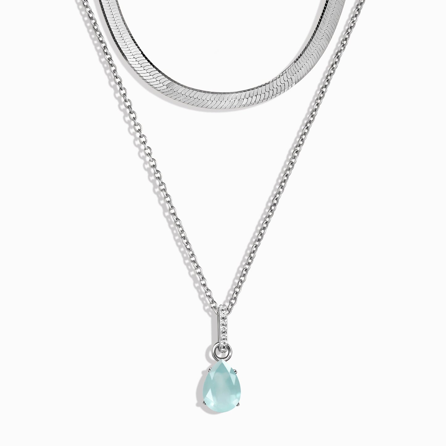 Aquamarine Birthstone Sway Necklace & Herringbone Chain Moon Magic