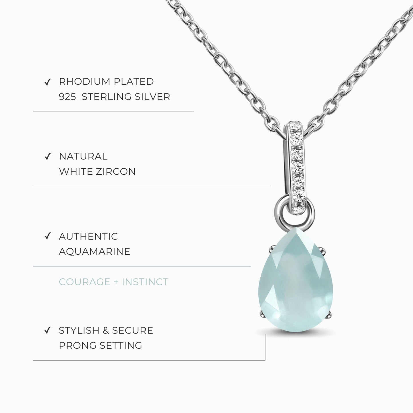 Aquamarine Birthstone Sway Necklace & Herringbone Chain Moon Magic