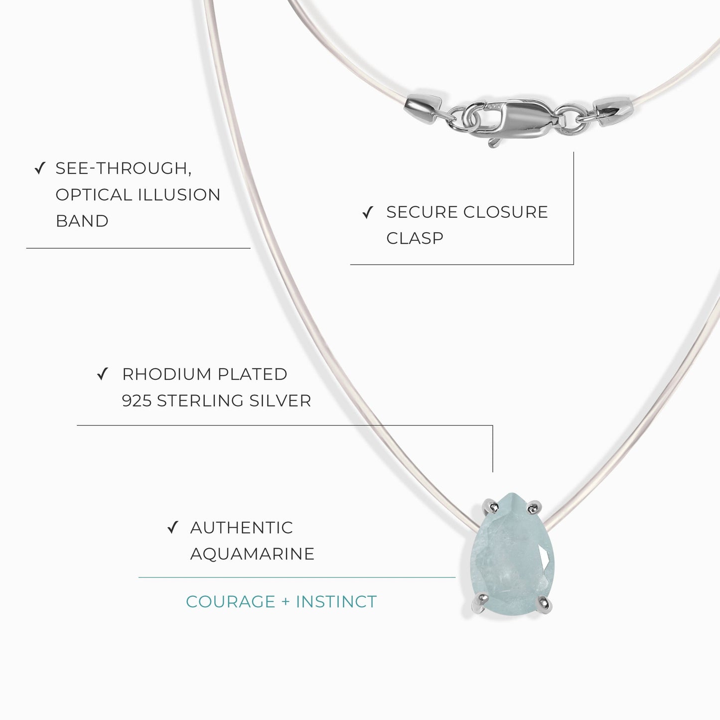 Aquamarine Necklace Floating Sway - March Birthstone Moon Magic