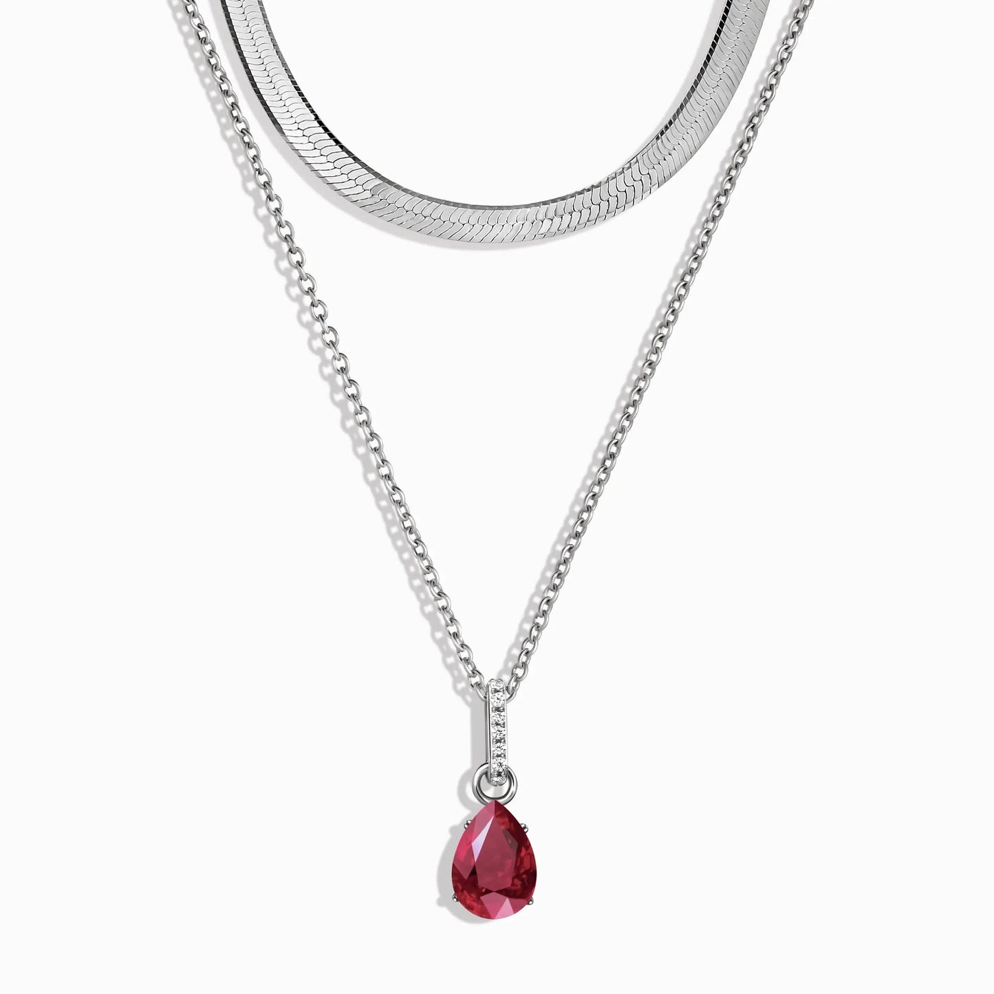 Ruby Birthstone Sway Necklace & Herringbone Chain Moon Magic