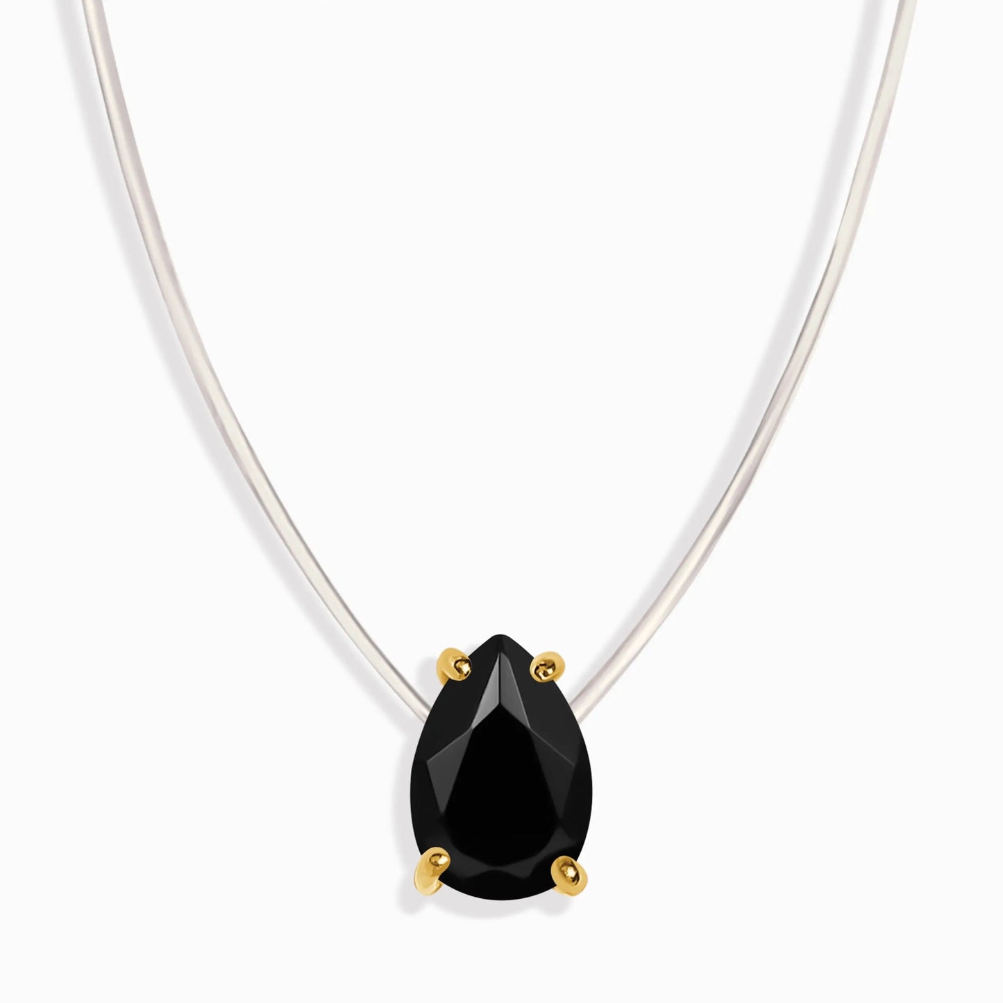 Black Onyx Necklace Floating Sway - December Birthstone Moon Magic