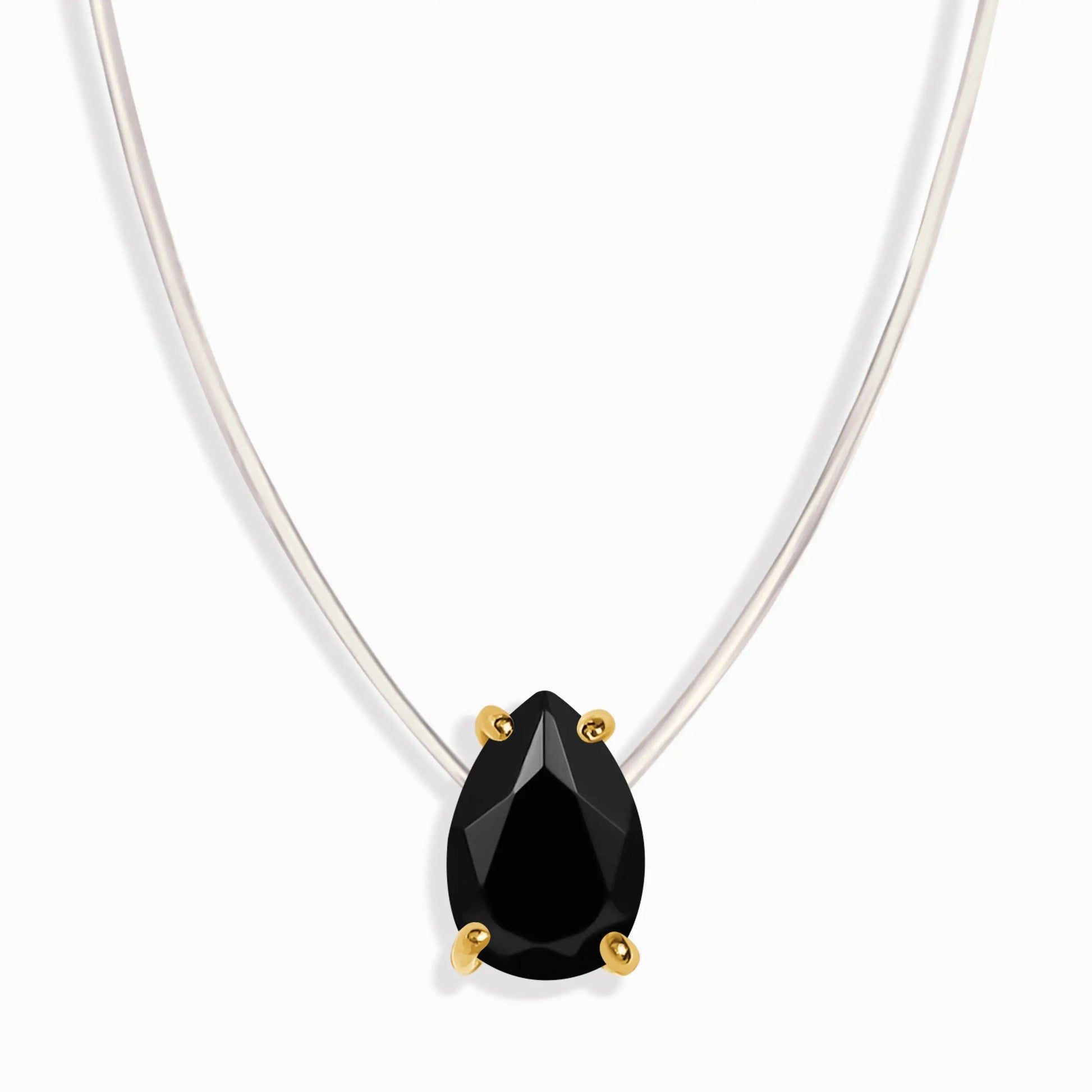 Black Onyx Necklace Floating Sway - December Birthstone Moon Magic