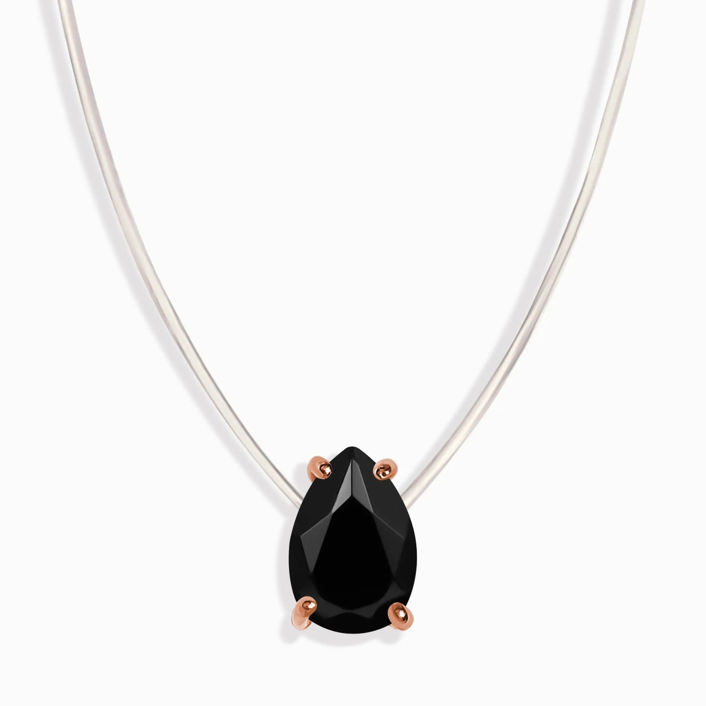 Black Onyx Necklace Floating Sway - December Birthstone Moon Magic