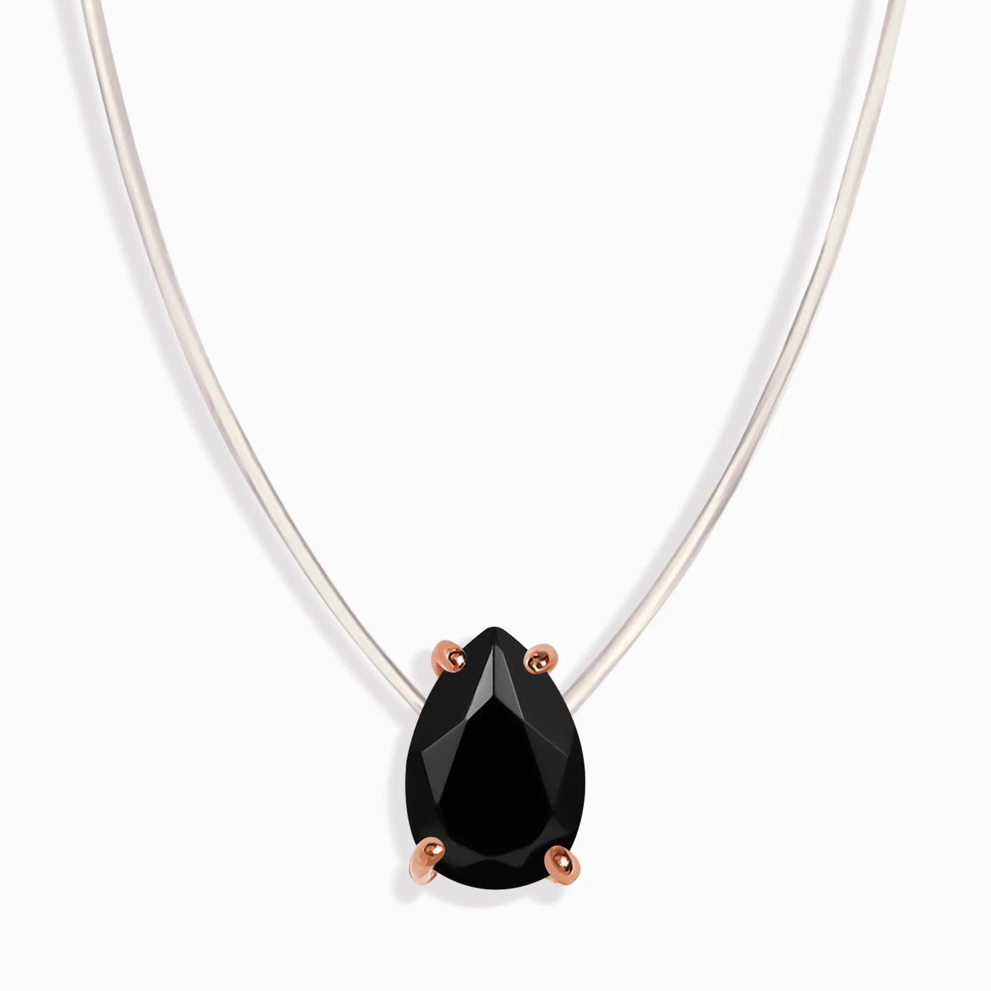 Black Onyx Necklace Floating Sway - December Birthstone Moon Magic