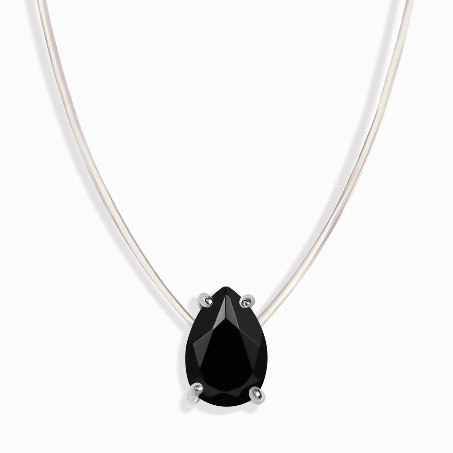 Black Onyx Necklace Floating Sway - December Birthstone Moon Magic
